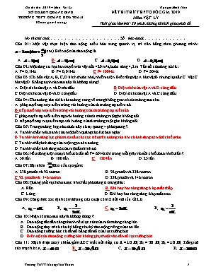 Đề thi thử THPT Quốc gia môn Vật lý năm 2019 - Trường THPT Hoàng Hoa Thám (Có đáp án)